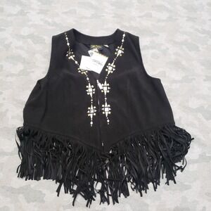 Bob Mackie Vest Womens XL Black Fringe Front Zip Wearable Art NWT